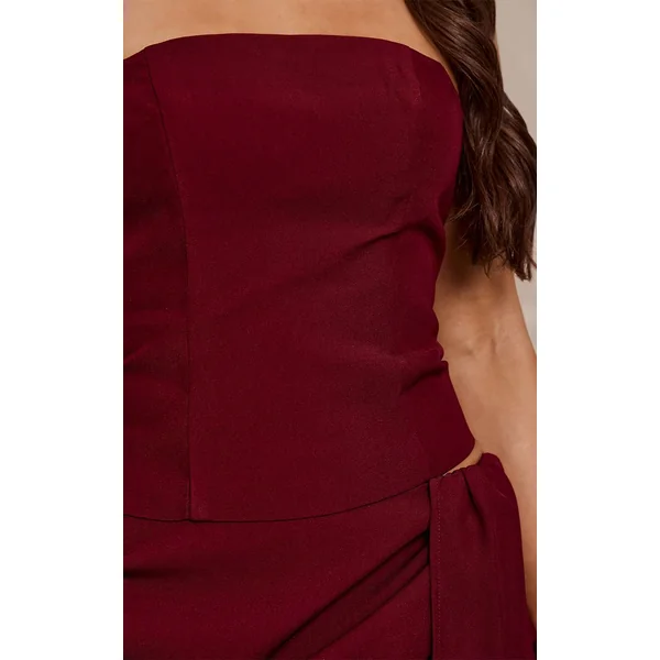 Rouge Vin Top Corset À Baleines En Tissu Tissé Ajusté