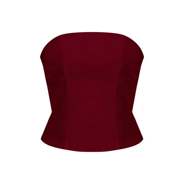 Rouge Vin Top Corset À Baleines En Tissu Tissé Ajusté
