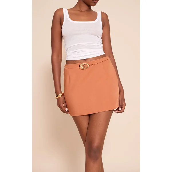 Rouille Mini-jupe Ceinturée En Tissu Tissé