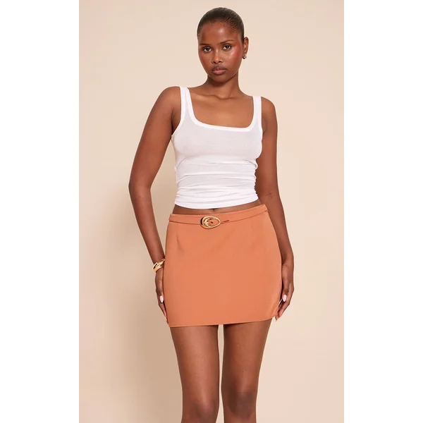 Rouille Mini-jupe Ceinturée En Tissu Tissé
