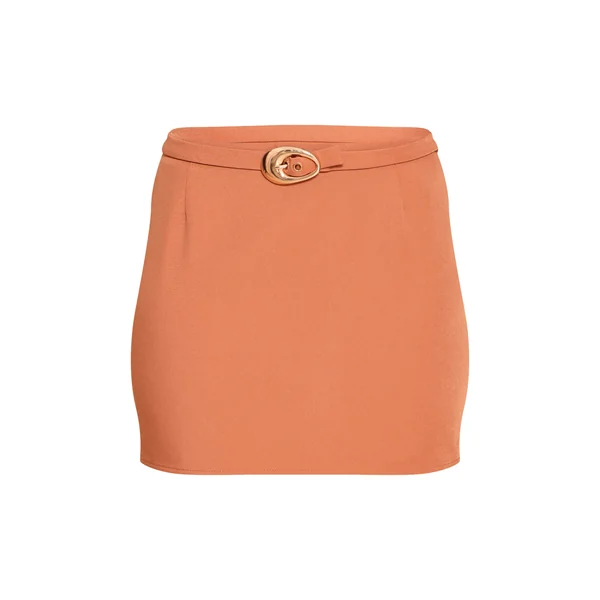 Rouille Mini-jupe Ceinturée En Tissu Tissé