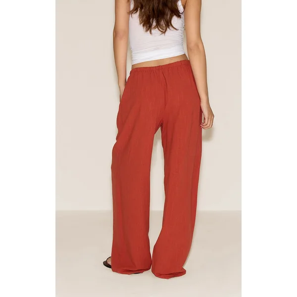 Rouille Pantalon Droit À Cordon De Serrage En Mélange De Lin