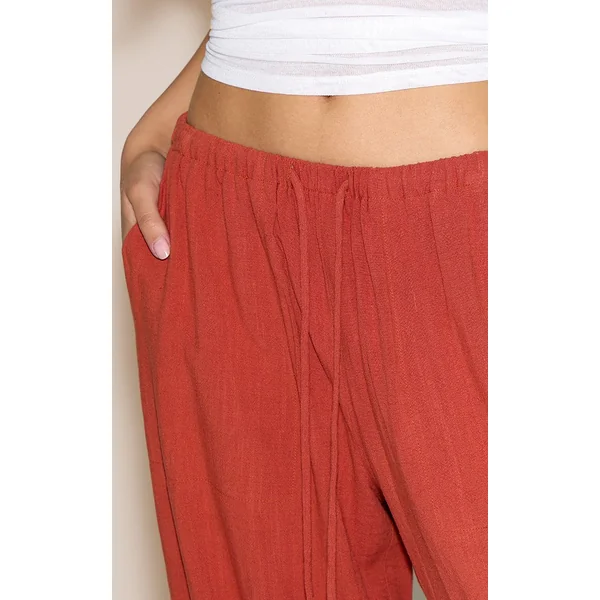 Rouille Pantalon Droit À Cordon De Serrage En Mélange De Lin