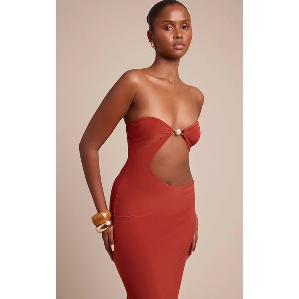 Rouille Robe Longue Moulante À Découpes Avec Détails De Bordures