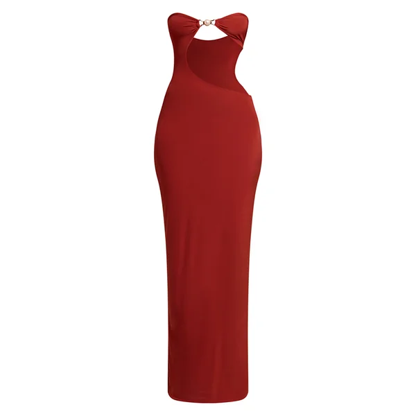 Rouille Robe Longue Moulante À Découpes Avec Détails De Bordures