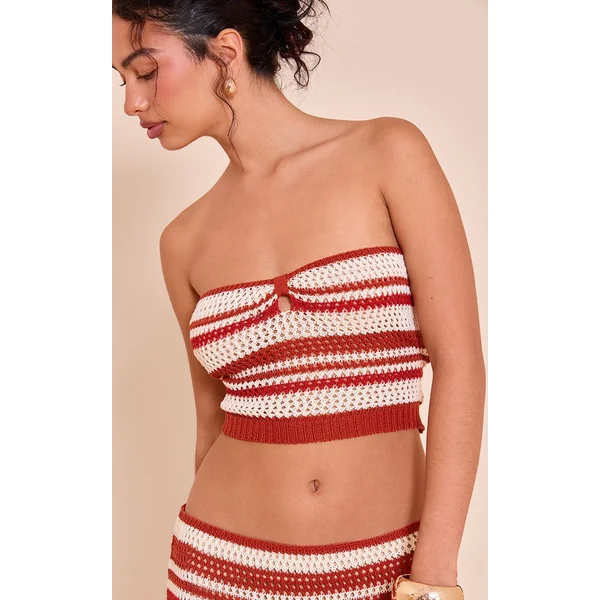 Rouille Top Bandeau Rayé Au Crochet