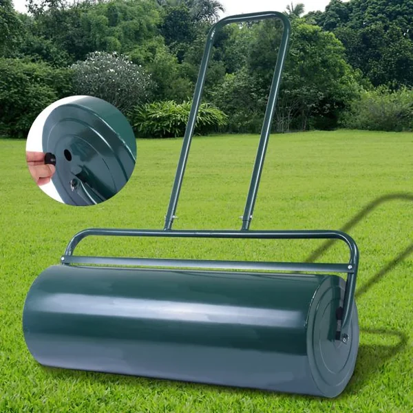Rouleau à Gazon de Jardin avec Poignée Haute Résistance Volume 63l Rouleau Ø30cm en Acier 112x90x30cm Vert