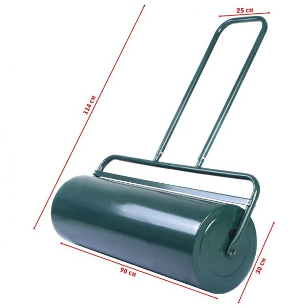 Rouleau à Gazon de Jardin avec Poignée Haute Résistance Volume 63l Rouleau Ø30cm en Acier 112x90x30cm Vert