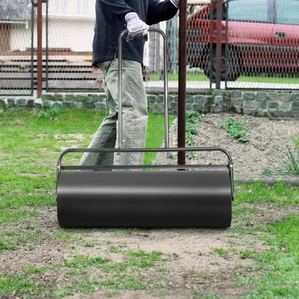 Rouleau à Gazon de Jardin avec Volume 63 L Ø du Rouleau : 30 CM Largeur 90 CM en Acier de Couleur Noir