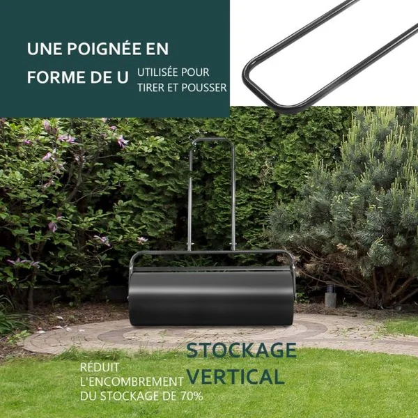 Rouleau à Gazon de Jardin avec Volume 63 L Ø du Rouleau : 30 CM Largeur 90 CM en Acier de Couleur Noir