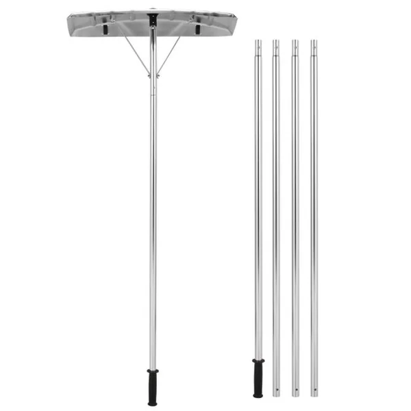 Râteau de Toit à Neige Extensible 1,50-6 m Déneigement de Toit en Aluminium avec Lame 63 cm 1 Tige de Manipulation et 4 Extensibles 2 Rouleaux