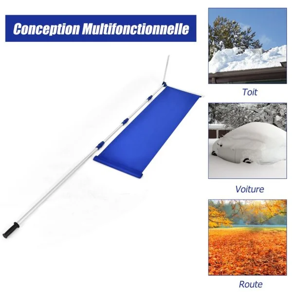 Râteau à Neige pour Toit en Aluminium Déneigement de Toit Poignée Extensible et Antidérapante Coupe pour Enlever la Neige Feuilles Mortes Branches