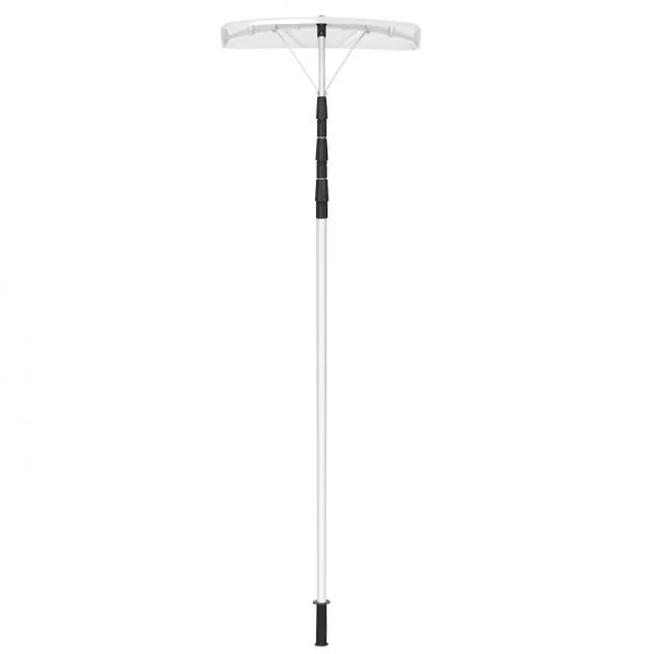 Râteau à Neige Tige Télescopique Réglable 193-630cm Poignée Antidérapante en Aluminium Tête 63x15cm Blanc Argenté
