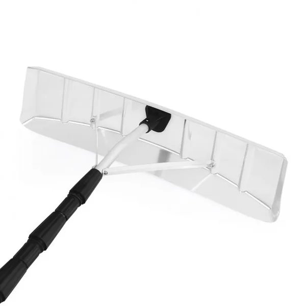 Râteau à Neige Tige Télescopique Réglable 193-630cm Poignée Antidérapante en Aluminium Tête 63x15cm Blanc Argenté