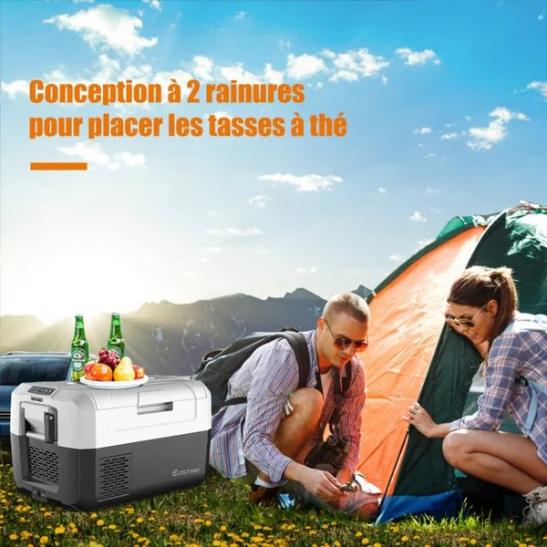 Réfrigérateur Portable 35l 60w Ecran Lcd -26℃ à 10℃ Protection Batterie Ports Usb Accessoires 67x45,5x39cm