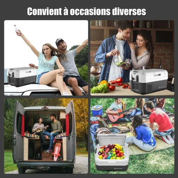 Réfrigérateur Portable 35l 60w Ecran Lcd -26℃ à 10℃ Protection Batterie Ports Usb Accessoires 67x45,5x39cm