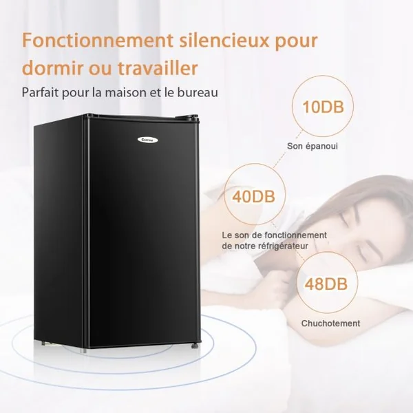 Réfrigérateur Table Top Intégrable 91L Mini-bar Niveau Sonore Faible 3 Étagères 49x45x84cm Noir