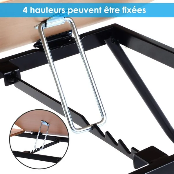 Réhausseur pour Ordinateur Portable Table de Lit Support Réglable et Pliable en MDF et Métal 55 x 32 x 23 cm Naturel