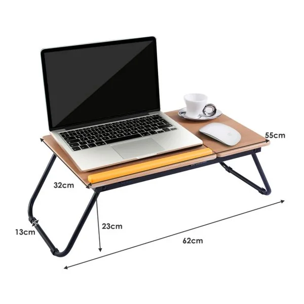 Réhausseur pour Ordinateur Portable Table de Lit Support Réglable et Pliable en MDF et Métal 55 x 32 x 23 cm Naturel