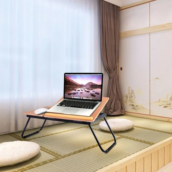 Réhausseur pour Ordinateur Portable Table de Lit Support Réglable et Pliable en MDF et Métal 55 x 32 x 23 cm Naturel