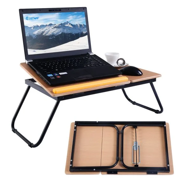 Réhausseur pour Ordinateur Portable Table de Lit Support Réglable et Pliable en MDF et Métal 55 x 32 x 23 cm Naturel