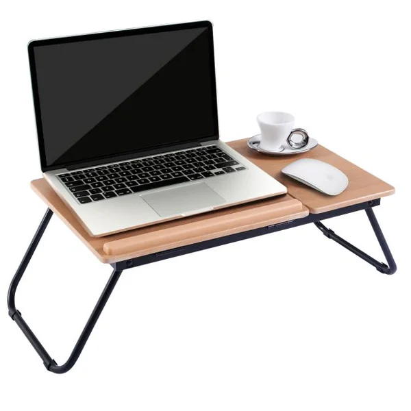 Réhausseur pour Ordinateur Portable Table de Lit Support Réglable et Pliable en MDF et Métal 55 x 32 x 23 cm Naturel
