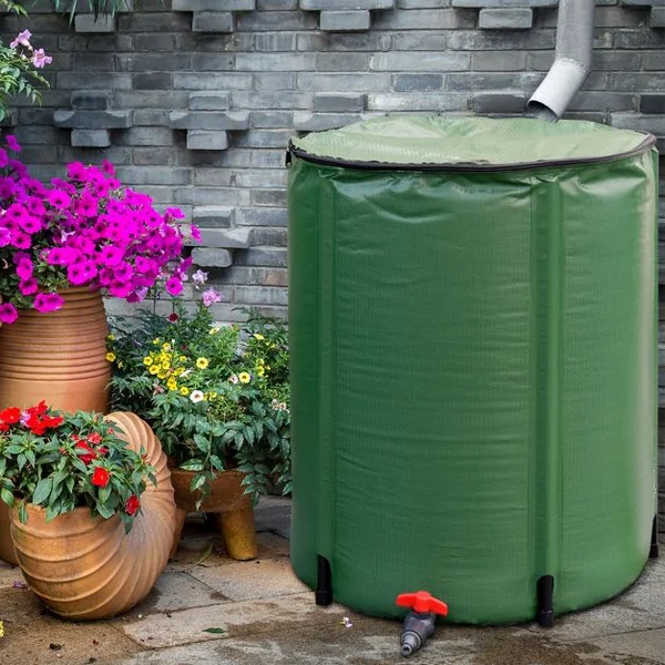 Réservoir Pliable 200L avec Récipient de Stockage d'Eau Filtre Robinet en PVC et ABS, 60x72cm Vert