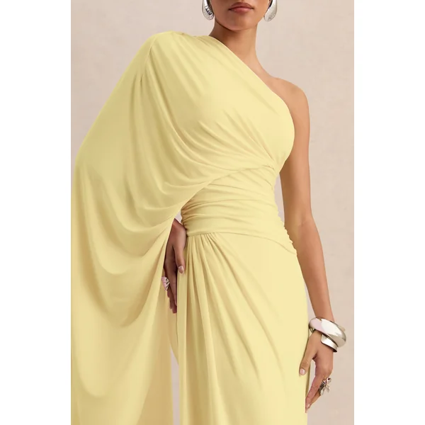 Sabella | Robe longue citron à encolure asymétrique