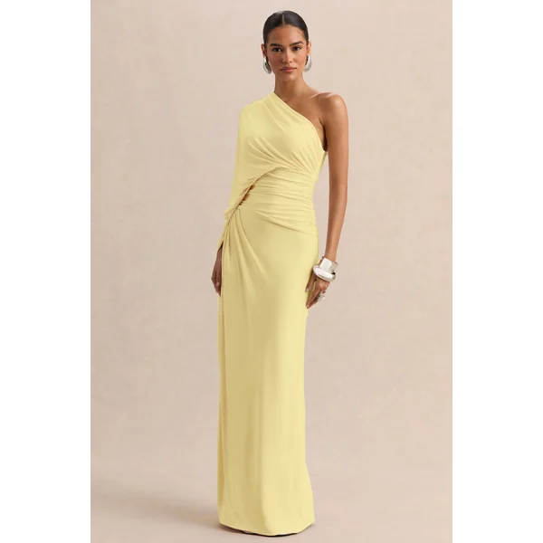 Sabella | Robe longue citron à encolure asymétrique