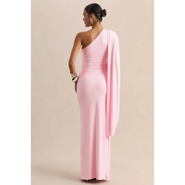 Sabella | Robe longue rose à encolure asymétrique