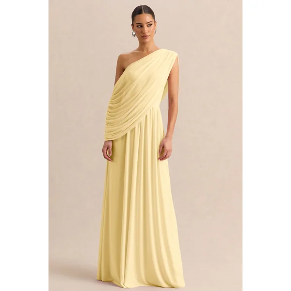 Sabianna | Robe longue citron à encolure asymétrique avec détails drapés
