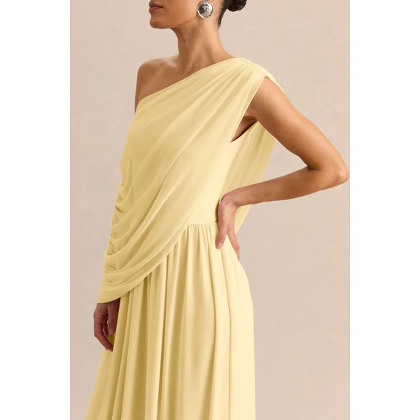 Sabianna | Robe longue citron à encolure asymétrique avec détails drapés
