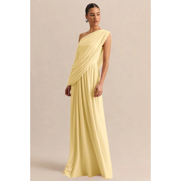 Sabianna | Robe longue citron à encolure asymétrique avec détails drapés
