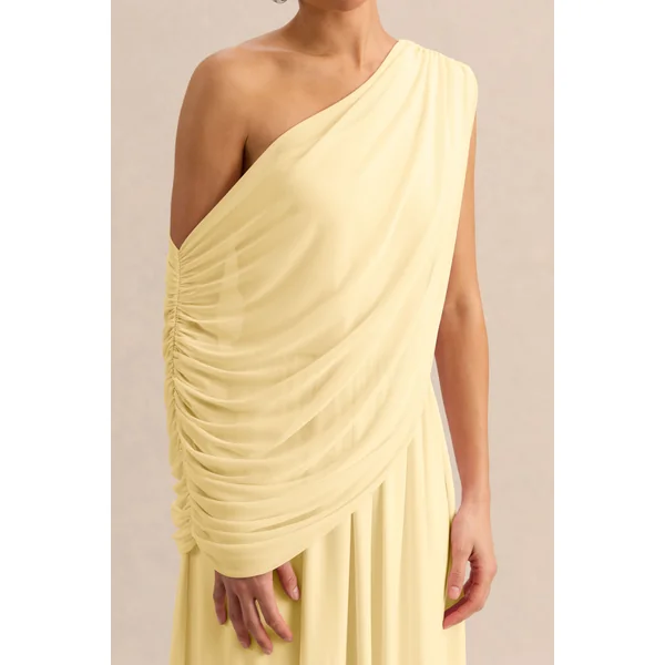 Sabianna | Robe longue citron à encolure asymétrique avec détails drapés