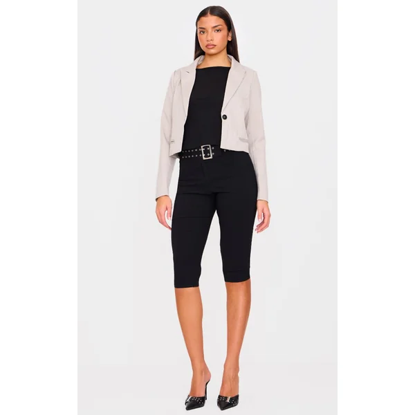 Sable Blazer Court Boxy Avec Poches Plaquées Détaillées