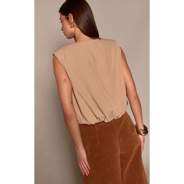 Sable Gilet Sans Manches Tissé À Ourlet Bouffant