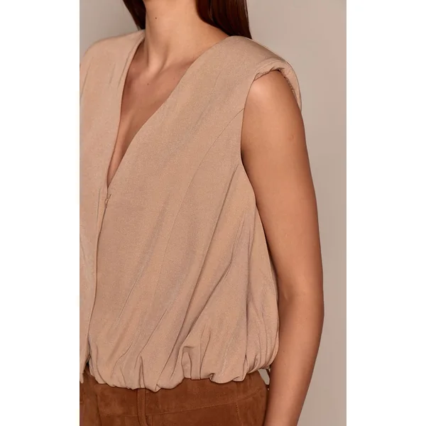 Sable Gilet Sans Manches Tissé À Ourlet Bouffant