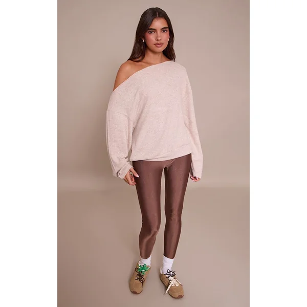 Sable Haut À Manches Longues En Maille Douce Asymétrique Oversize Décontracté