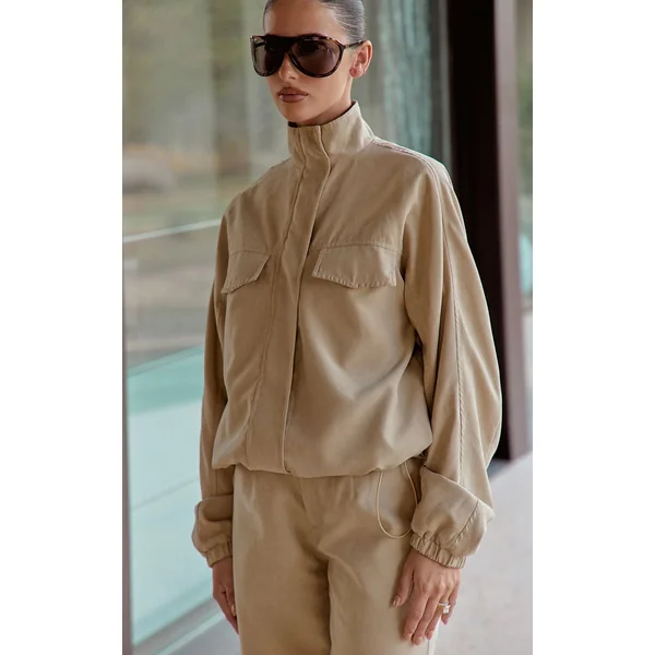 Sable Veste Zippée Col Montant Effet Peau De Pêche