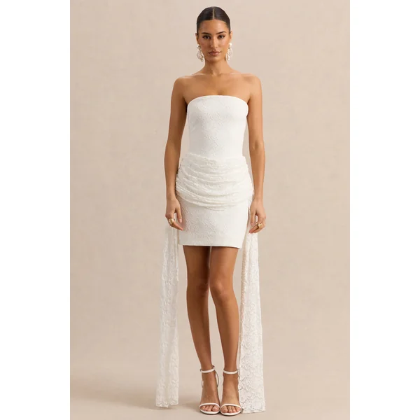 Sabrelle | Mini-robe blanche à encolure bandeau avec détails drapés