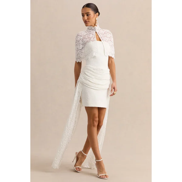 Sabrelle | Mini-robe blanche à encolure bandeau avec détails drapés