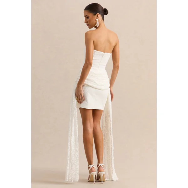 Sabrelle | Mini-robe blanche à encolure bandeau avec détails drapés