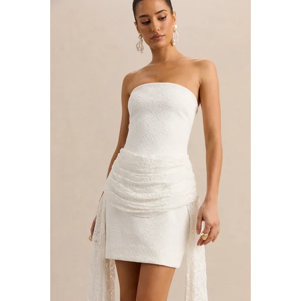 Sabrelle | Mini-robe blanche à encolure bandeau avec détails drapés