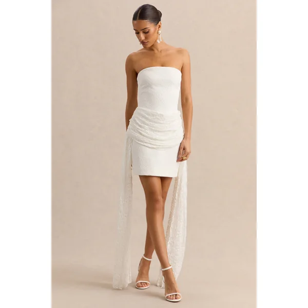 Sabrelle | Mini-robe blanche à encolure bandeau avec détails drapés