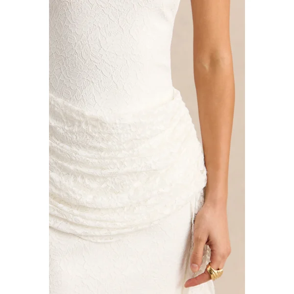 Sabrelle | Mini-robe blanche à encolure bandeau avec détails drapés