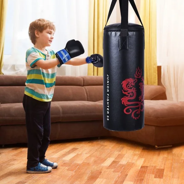 Sac de Boxe Sac de Frappe Kickboxing pour Enfant avec 2 Gants Corde à Sauter Chaîne Suspension