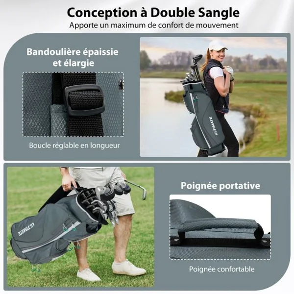 Sac de Chariot de Golf avec 14 Compartiments Séparés Sac de Club de Golf avec Capuche Anti-Pluie/Housse Anti-Poussière