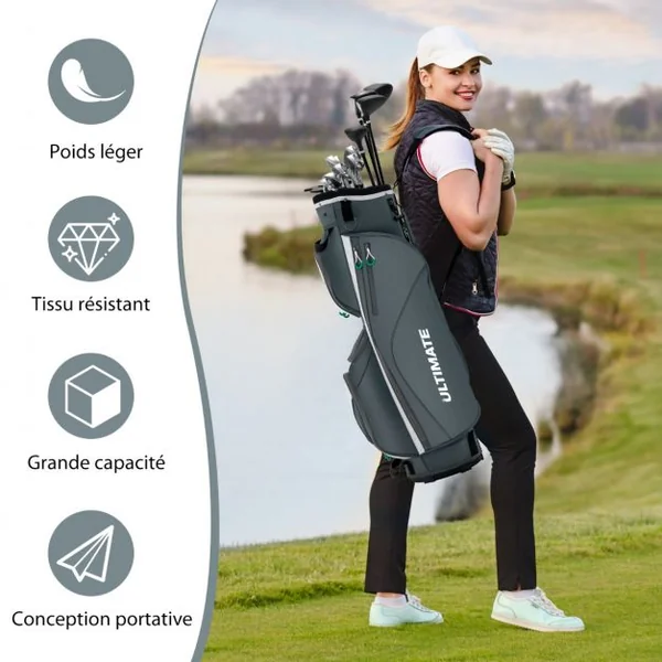 Sac de Chariot de Golf avec 14 Compartiments Séparés Sac de Club de Golf avec Capuche Anti-Pluie/Housse Anti-Poussière