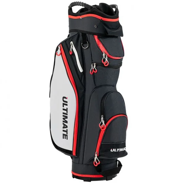 Sac de Club de Golf avec 14 Compartiments Séparés 8 Poches Capuche Anti-Pluie Bandoulière Sac Isotherme Léger en Nylon Noir