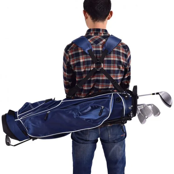 Sac de golf 9’’ multifonctionnel avec trépied, en polyester, avec sangles, 4 compartiments, 17.2 x 25.2 x 79.5 cm, Bleu
